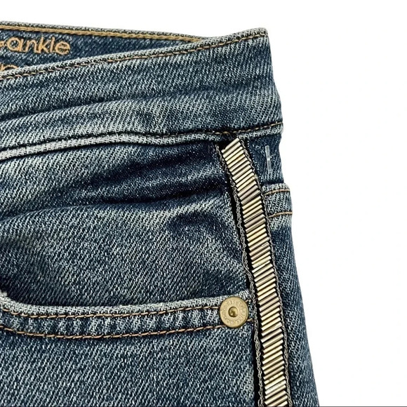 7 For All Mankind Luxe Vintage Skinny Jeans With Metallic Chevron Stripe Size 26 - Picture 7 of 12